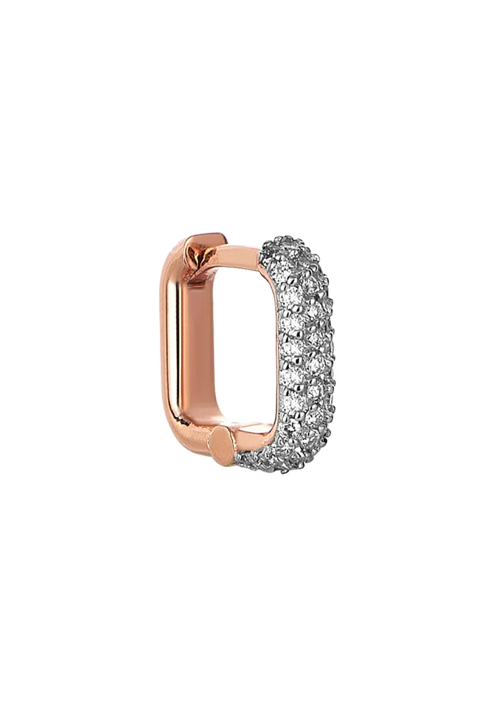 Boucle D'oreille "Soft Square Hoop" En Diamant Et Or Rose