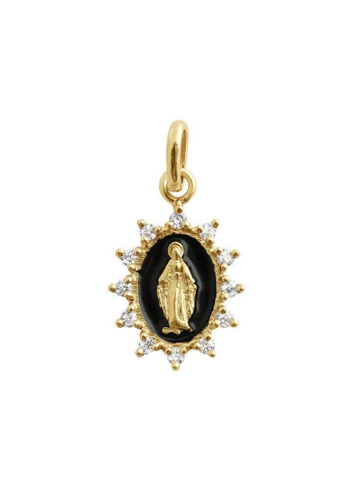 Pendentif Petite Madone Suprême Or Jaune Diamants Et Résine Noir - Gigi Clozeau