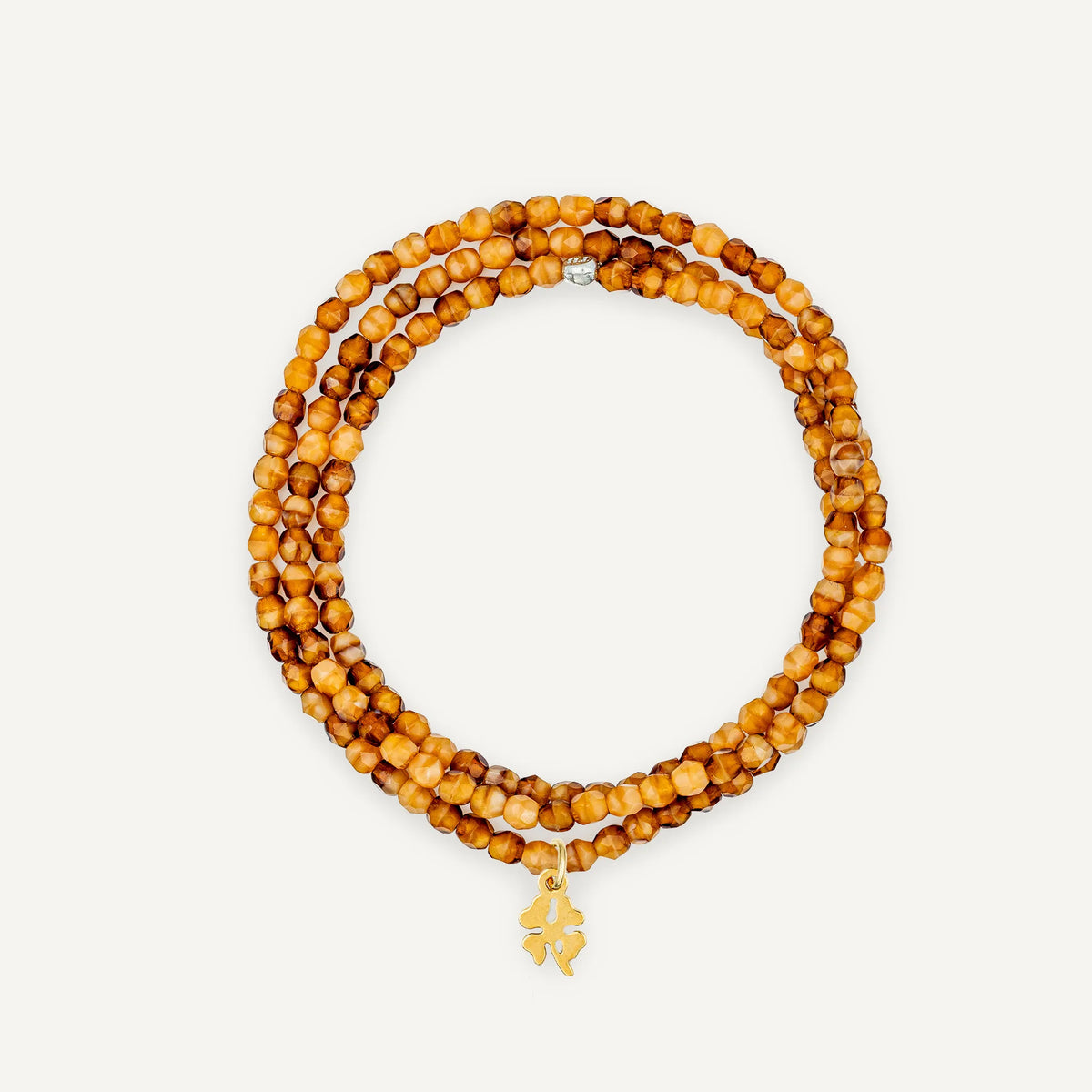 Bracelet 3 Tours Ou Collier Caramel pendentif Trèfle doré - Têtes Blondes