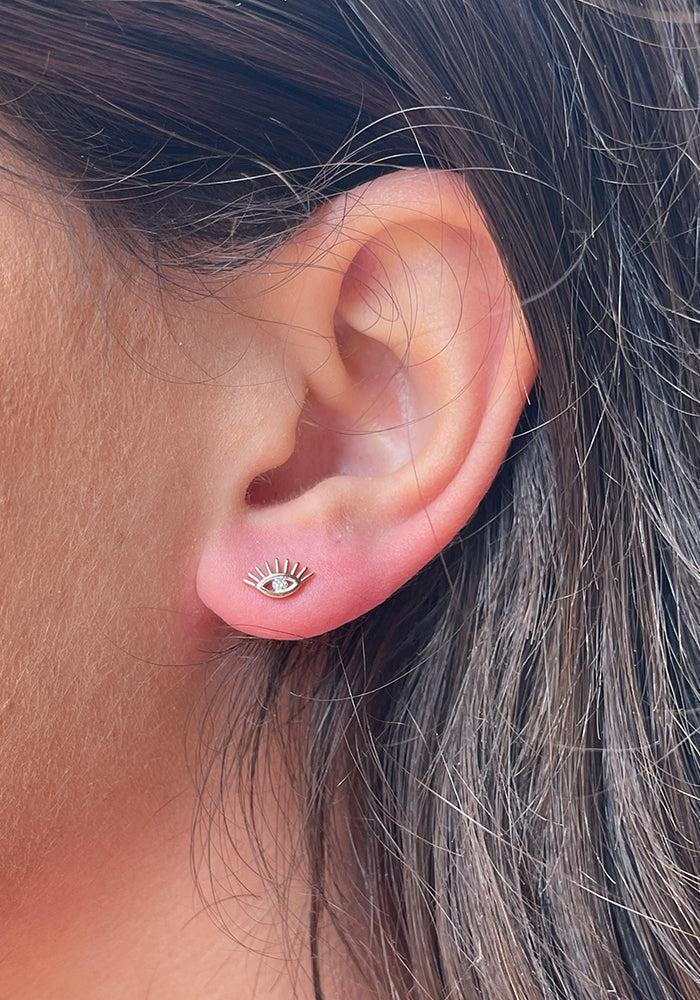 Boucle D'Oreille Evil Eye En Or Rose Et Diamant Blanc