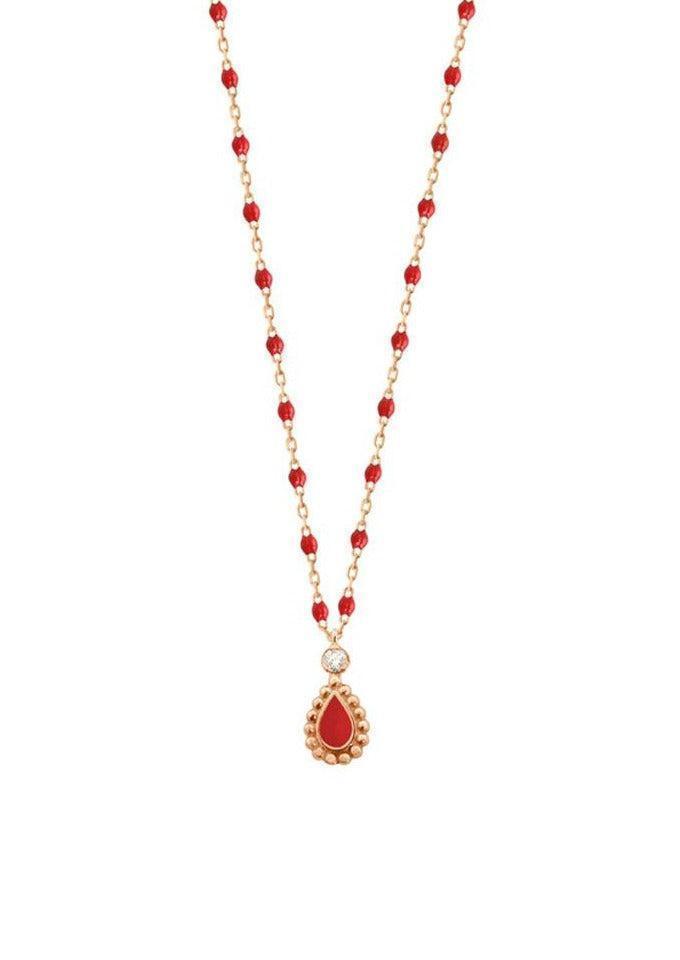Collier Lucky Cashmere Diamant Or Rose Et Résines Coquelicot