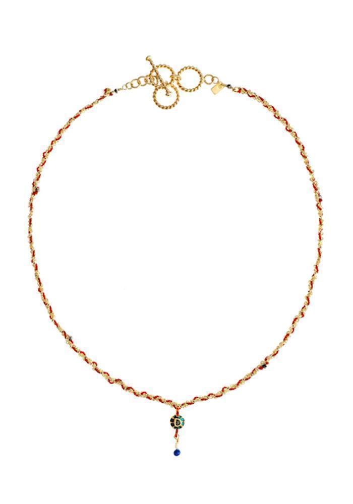 Collier Tressé Doré Et Rouge Avec Pendentif - Marie Laure Chamorel