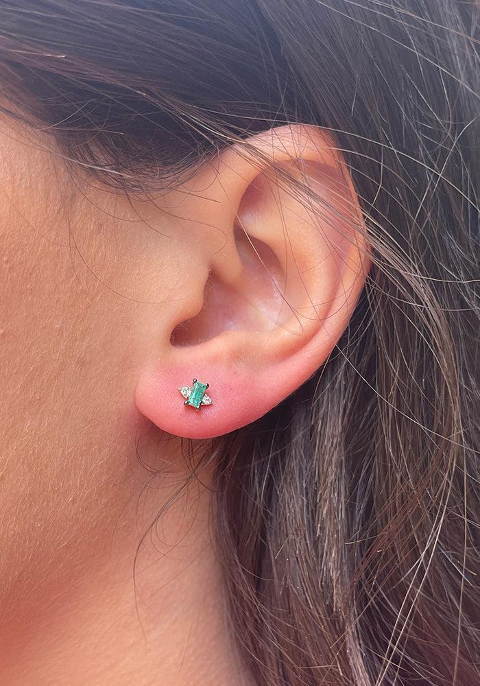 Boucle D'Oreille Hypnose Emeraude Diamants Blancs Et Or Rose