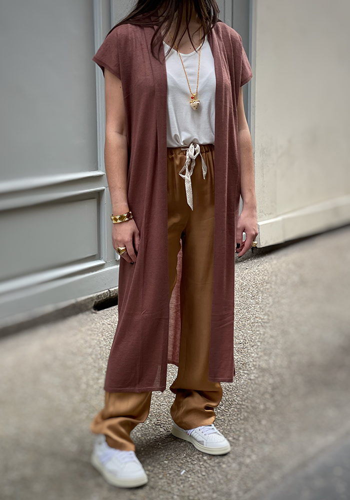 Gilet Long 100% Cachemire Vieux Rose - Mirror In The Sky