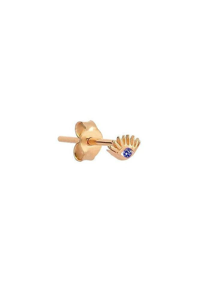 Boucle D'oreille Puce "Evil Eye" En Or Rose Et Saphir