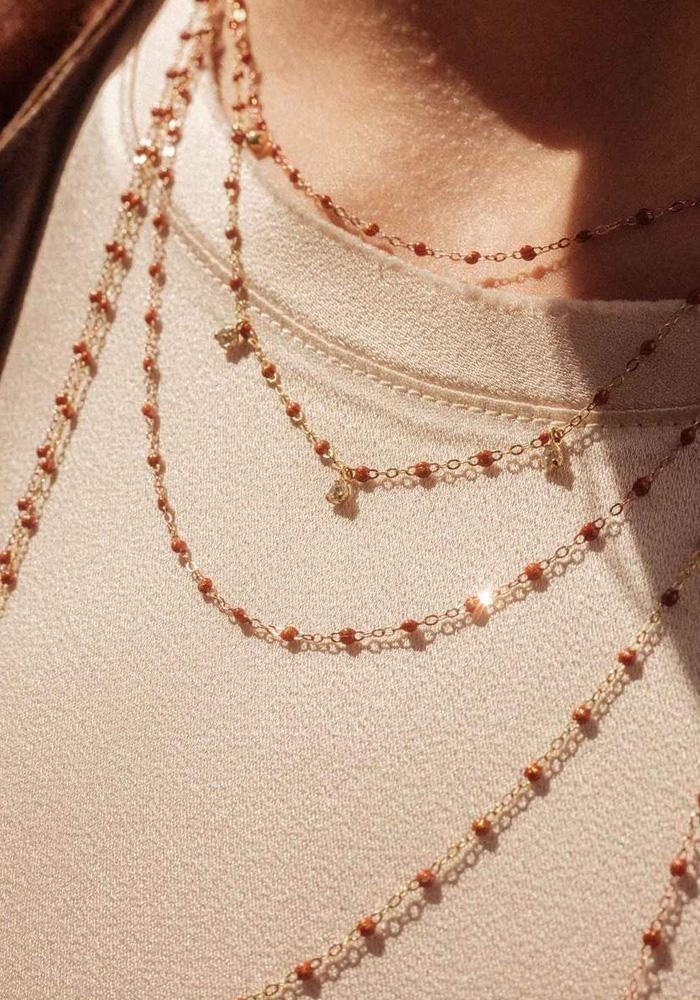 Collier Classique Gigi 42cm Or Rose Et Résines Fauves