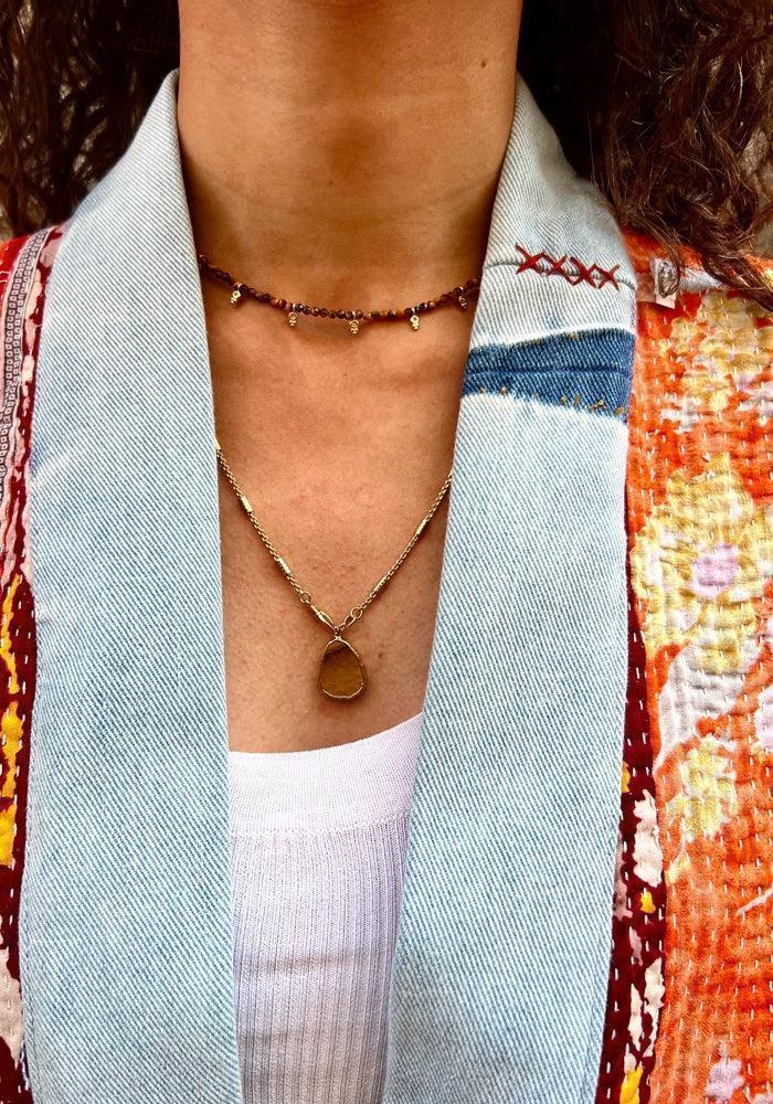 Collier "Golden" En Oeil De Tigre