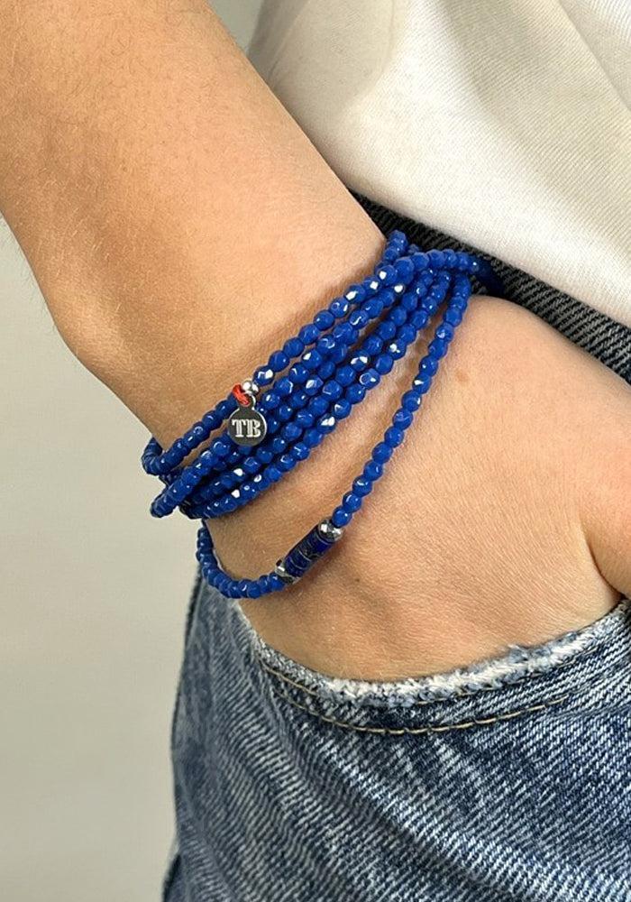 Collier Ou Bracelet Vero 6 Tours Perles Bleues Majorelle - Têtes Blondes