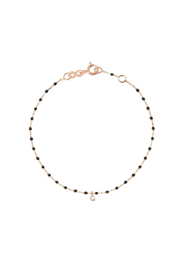 Bracelet Mini Gigi Or Rose Diamant Et Résines Noir 17cm