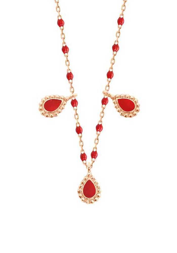 Necklace Lucky Cashmere Rose Gold And Poppy Resins 42cm