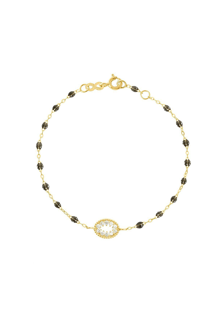 Bracelet Oeil De Pirate Or Jaune Diamants Et Résines Noir 17cm