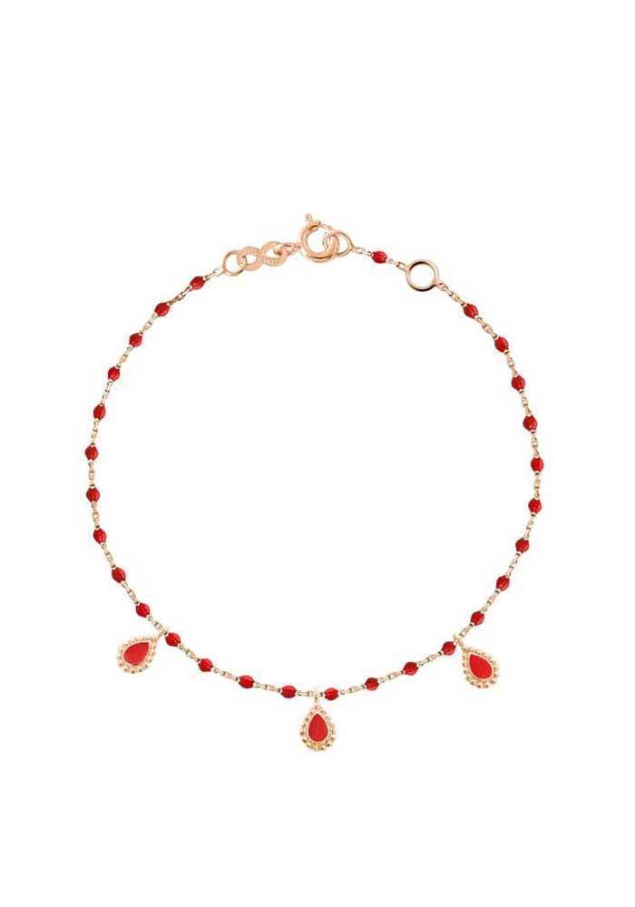 Bracelet Lucky Cashmere Or Rose Et Résines Coquelicot 17cm