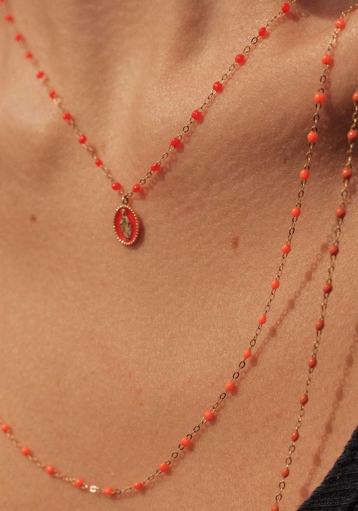 Collar Clásico Gigi Oro Rosa Y Resinas Naranja Fluorescente 50cm
