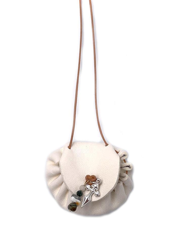 Collar Largo Romy Cruz Cuero Blanco