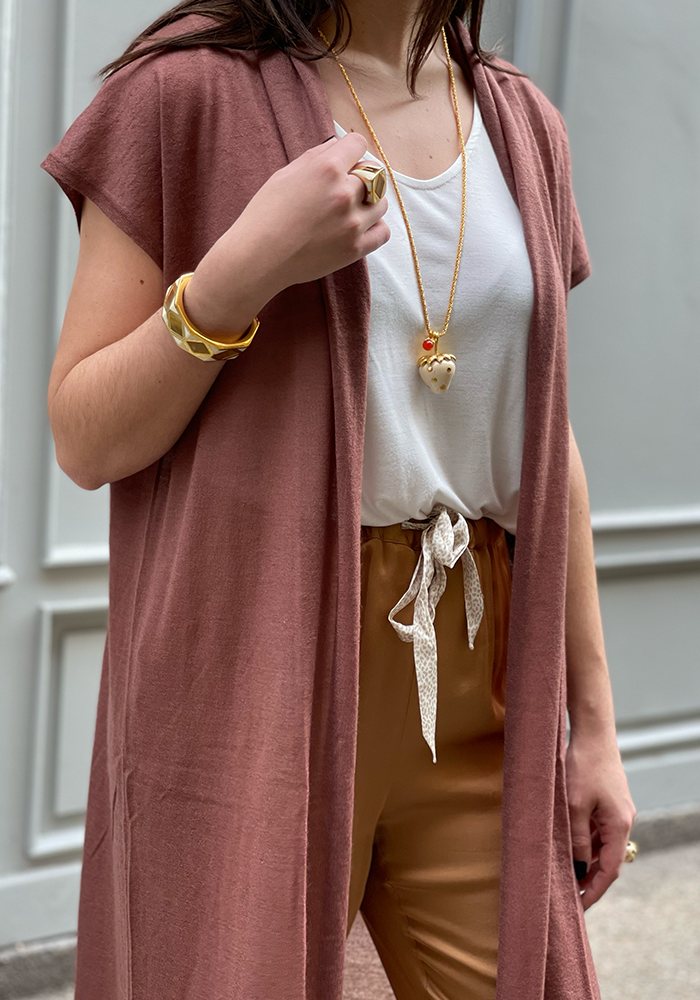 Gilet Long 100% Cachemire Vieux Rose - Mirror In The Sky