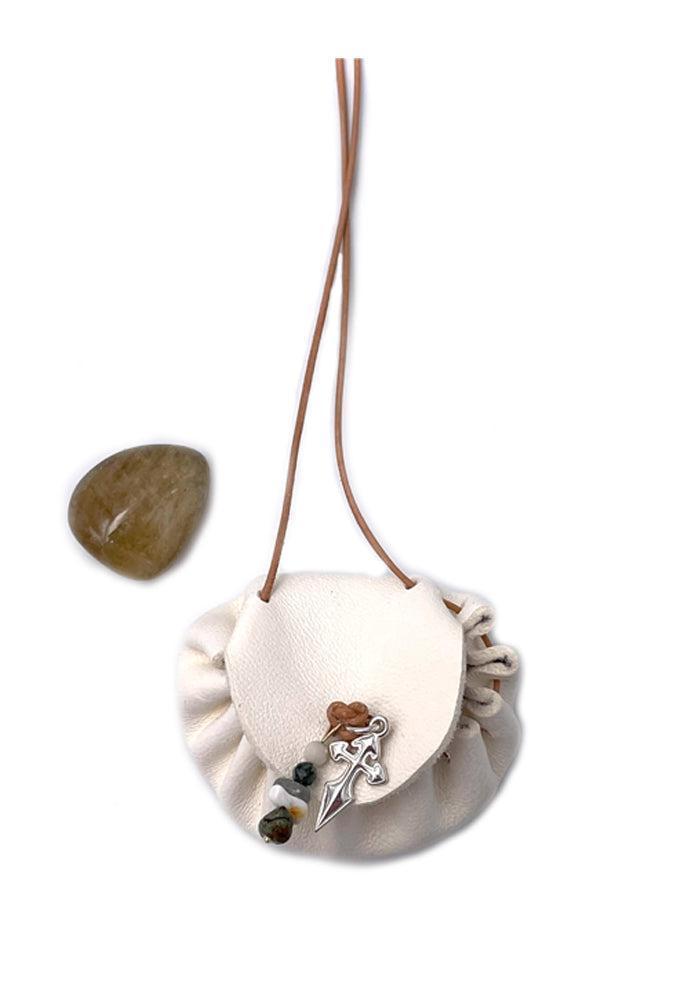 Collar Largo Romy Cruz Cuero Blanco