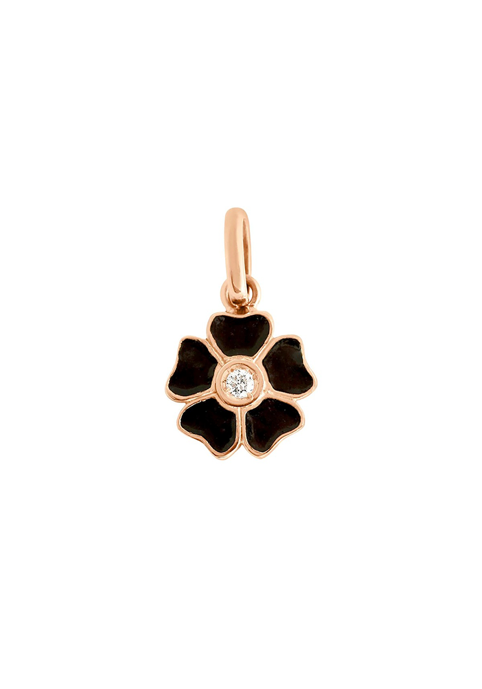 Pendentif Fleur Résine Noir Et Diamant - Gigi Clozeau