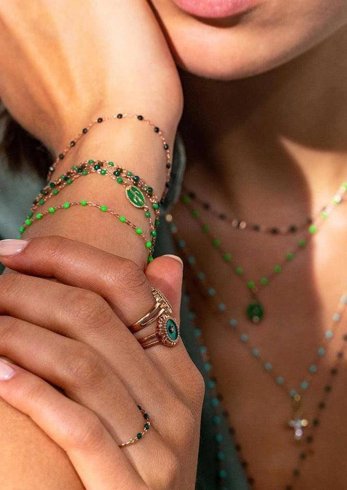 Bracelet Classique Gigi Or Blanc Et Résines Vert Fluo