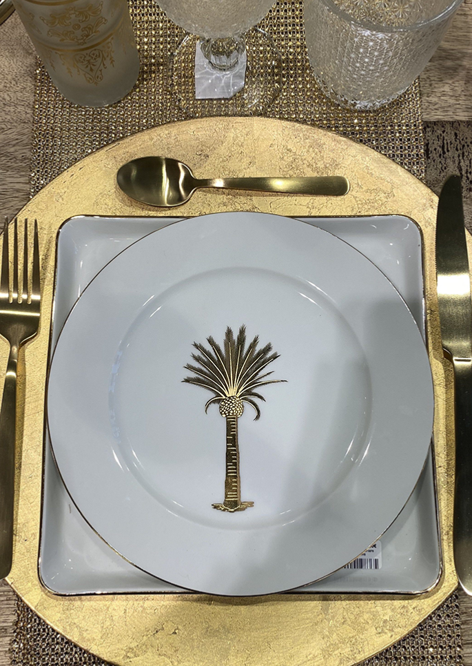 Assiette En Porcelaine Palmier Doré