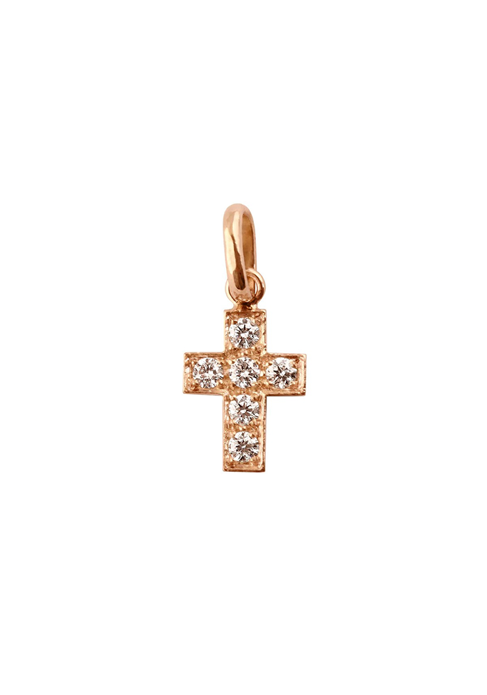 Pendentif Croix Diamants Or Rose - Gigi Clozeau