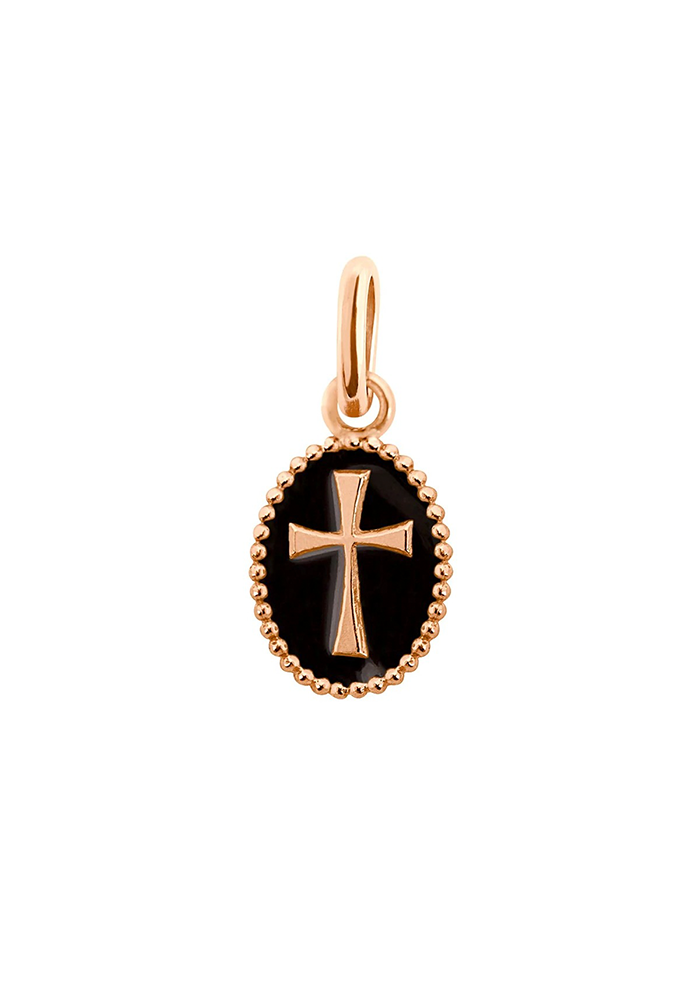 Pendentif Croix Or Rose Résine Noire
