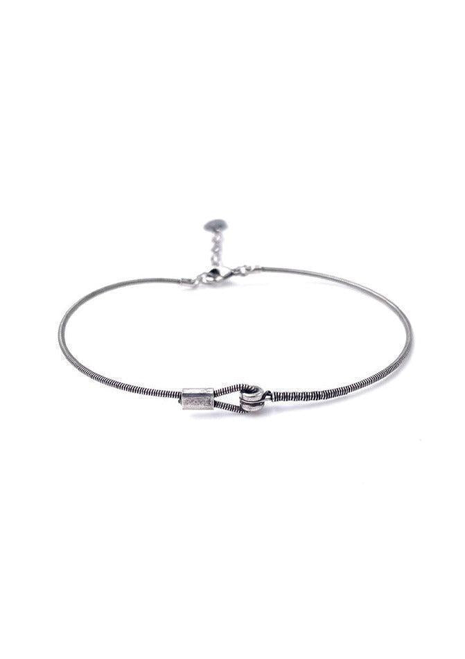 Bracelet Homme En Corde De Guitare Avec Fixation Entrelacée Argent Vieilli