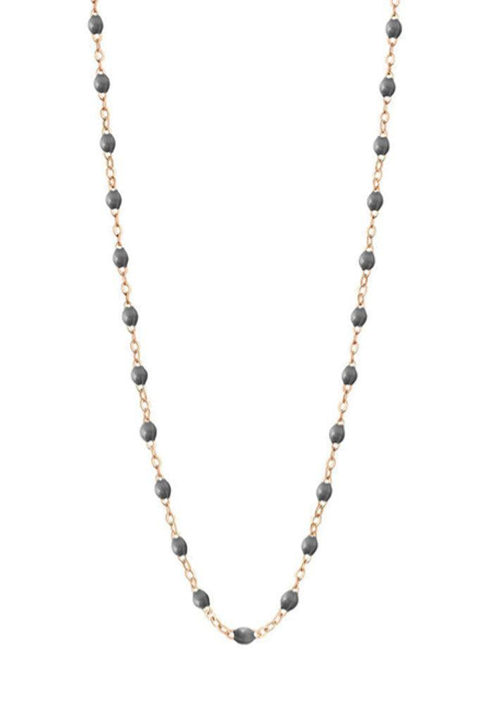 Sautoir Classique Gigi Or Rose Et Perles Résines Gris Souris 60cm