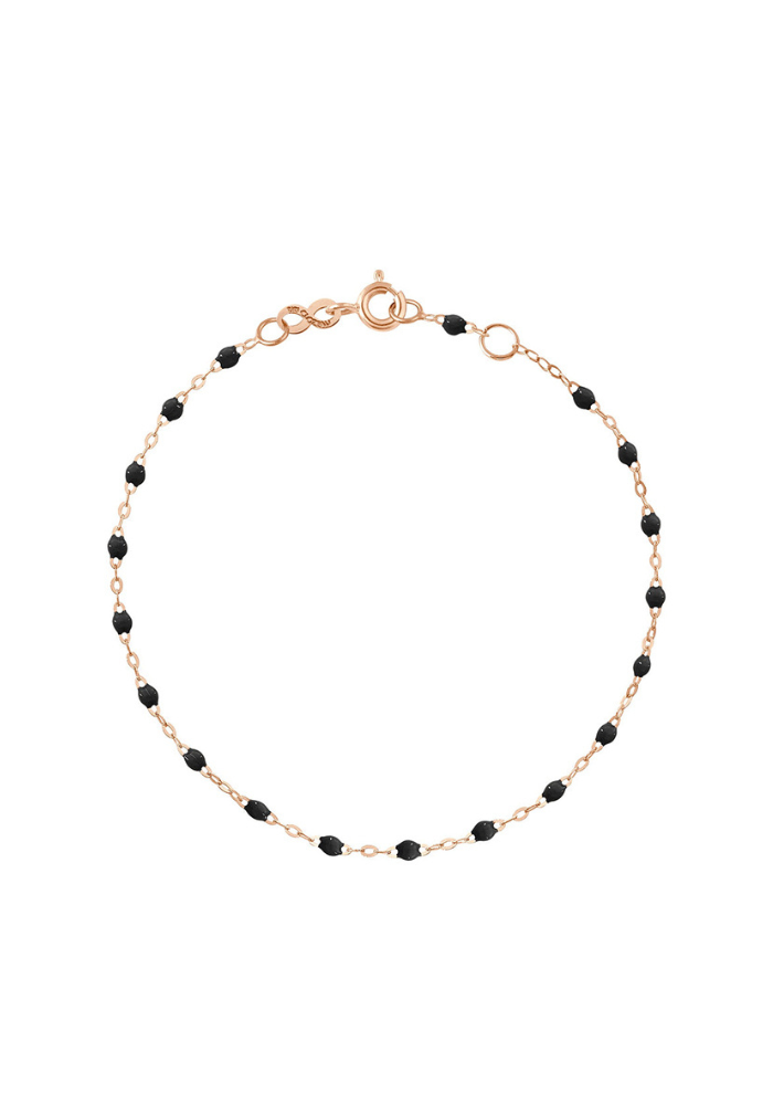 Bracelet Classique Gigi Or Rose Et Résines Noir 17cm
