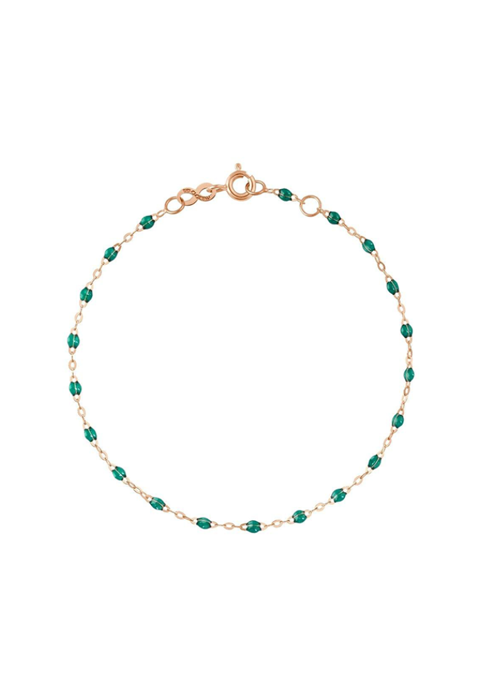Bracelet Classique Gigi Or Rose Et Résines Vert Émeraude 17cm