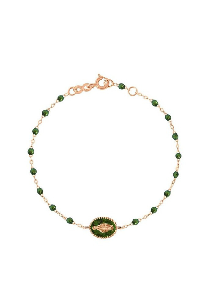 Bracelet Madone Or Rose Et Résines Scarabée 17cm