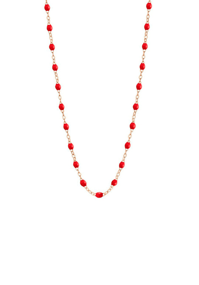 Collier Classique Gigi Or Rose Et Résines Coquelicot 42cm