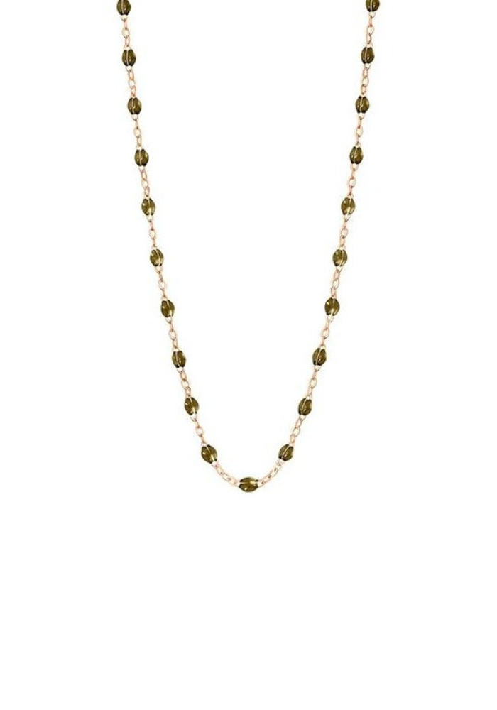 Collier Classique Gigi Or Rose Et Résines Kaki 42cm