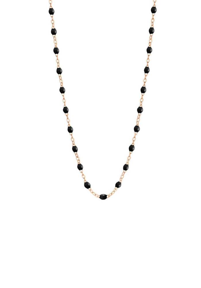 Collier Classique Gigi Or Rose Et Résines Noir 42cm