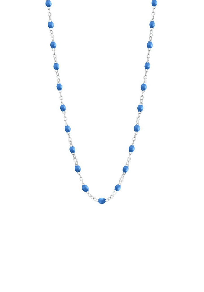 Collier Classique Gigi Or Blanc Et Résines Bleu 42 cm