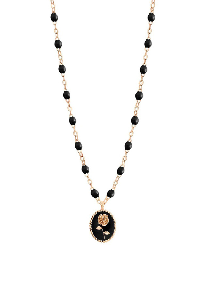 Rose Necklace Rose Gold And Black Resins 42cm