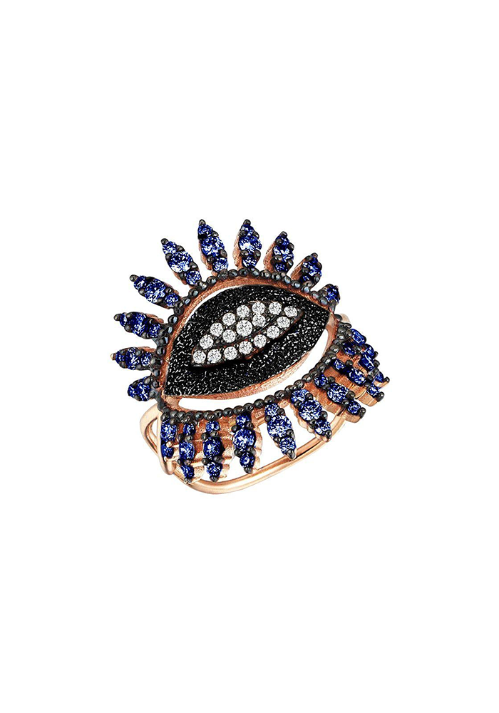 Anillo de ojo de zafiro y diamantes blancos Regina