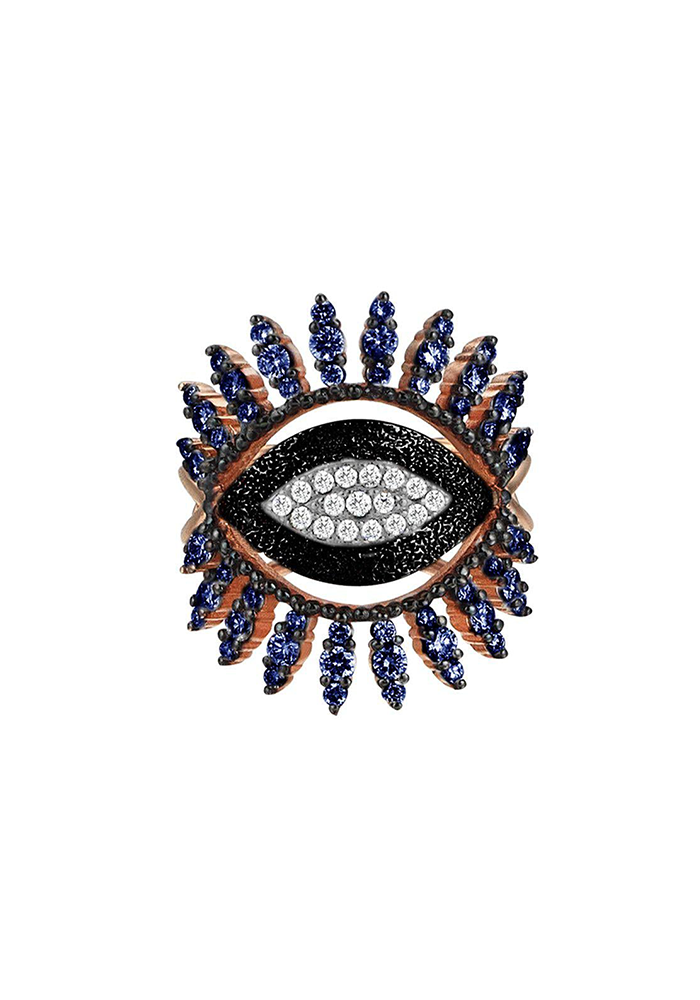 Anillo de ojo de zafiro y diamantes blancos Regina