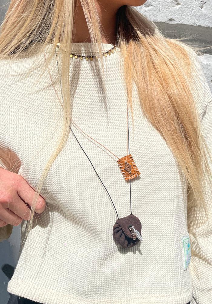 Sautoir Romy Cuir Marron Croix