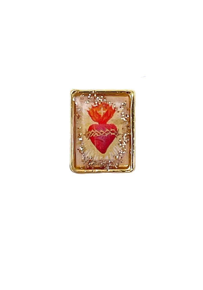 Pin's "Coeur" Fond Blanc Paillettes