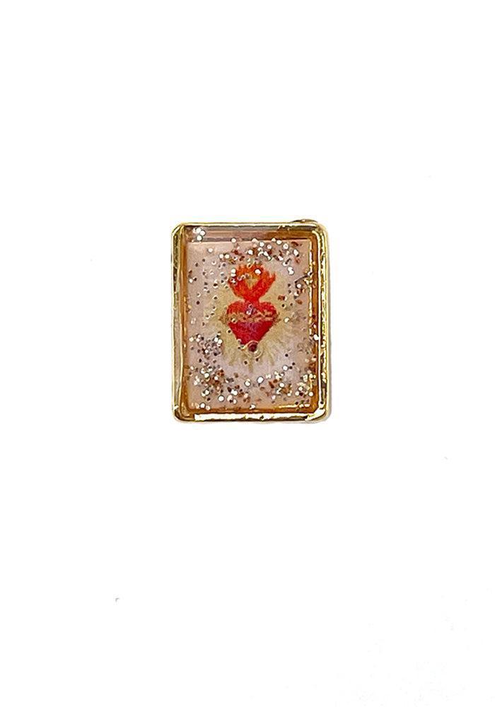 Pin's "Coeur" Fond Blanc Paillettes