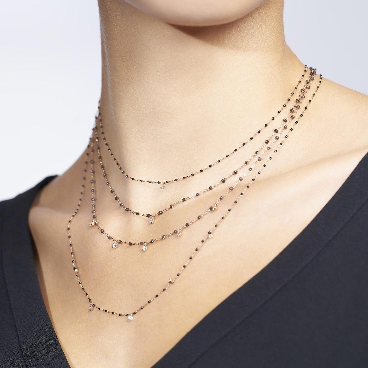 Collier Mini Gigi 1 Diamant Or Rose Et Résine Noir