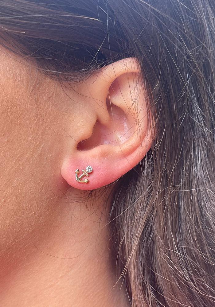 Boucle D'oreille Opensea Ancre En Or Rose Et Diamant Blanc