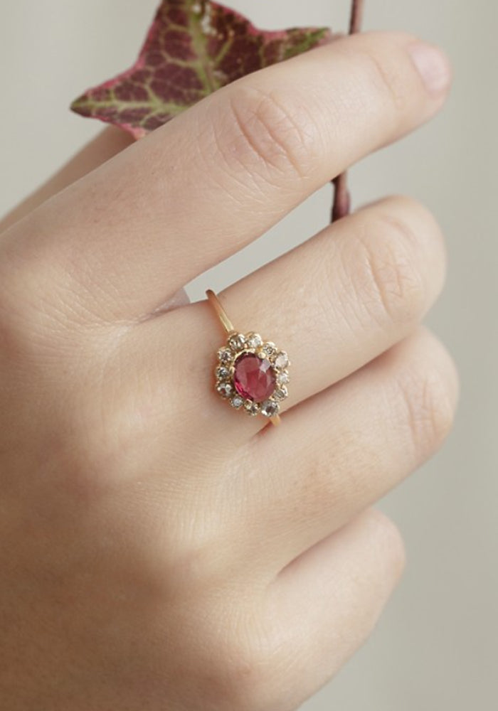 Bague "Mallory" Spinelle Rose Or 14K Diamants