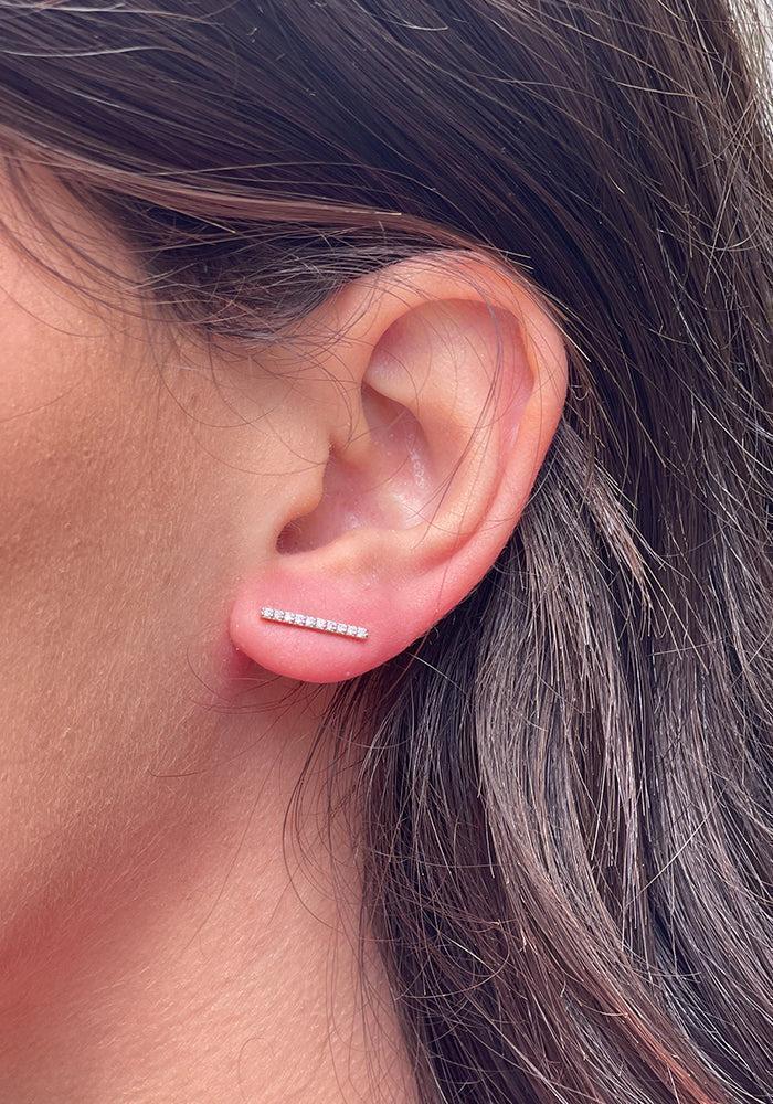 Boucle D'oreille Barrette En Diamants Blancs Et Or Rose