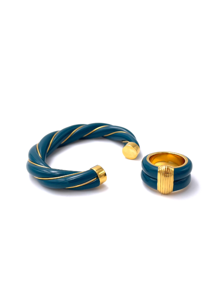 Bague Katt Bleu Canard Exclu Blush - Aurélie Bidermann