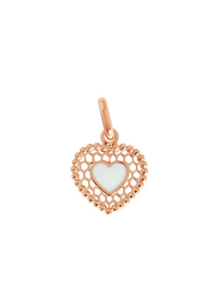 Pendentif Coeur Dentelle Or Rose Résine Blanc