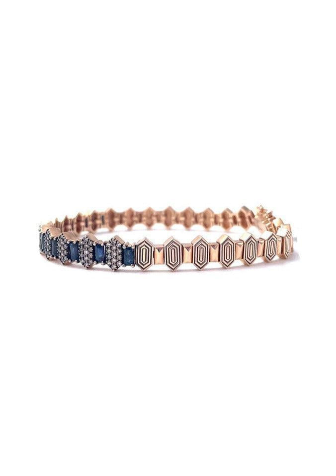 Bracelet "Gatsby" En Saphir Bleu Et Diamant Champagne
