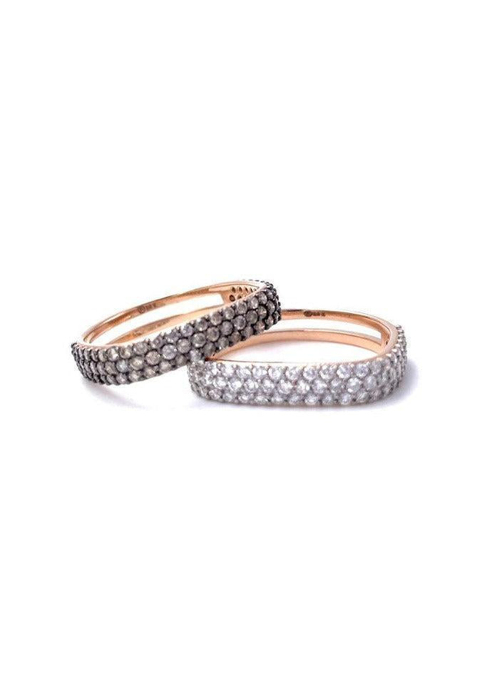 Bague "Carrée" Double Anneau En Diamant Blanc