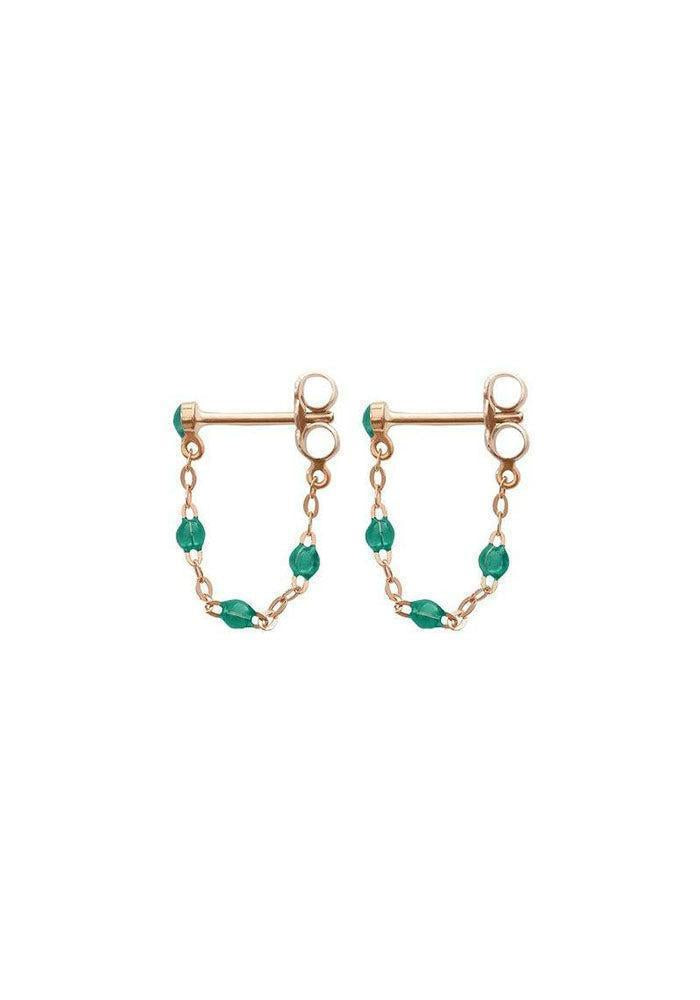 Boucles d'Oreilles Classique Gigi Or Rose Et Résines Émeraude