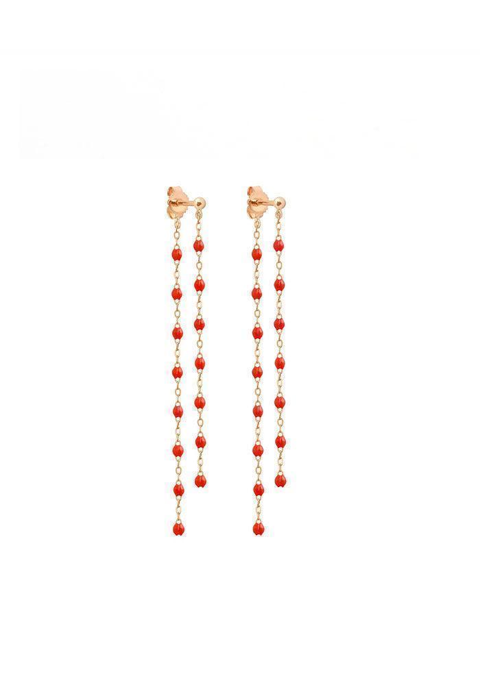 Boucles d'Oreilles Dansantes Classique Gigi Or Rose Et Résines Corail